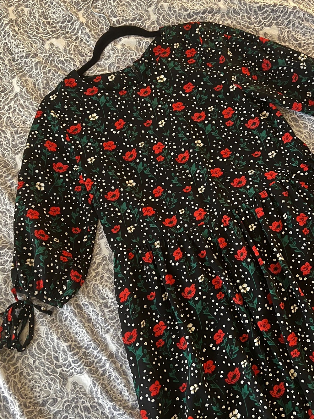 Black Skort Dress with Floral Poppy Pattern